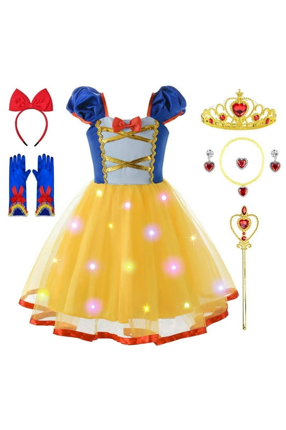Light Up Princess Dress Up Clothes for Little Girls Toddler Kids Princess Costume Halloween Birthday Outfit (8-9Y/150)