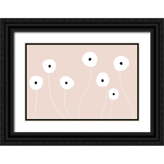 Uplusmestudio 14x11 Black Ornate Wood Framed with Double Matting Museum Art Print Titled - Scandi Flowers No 1