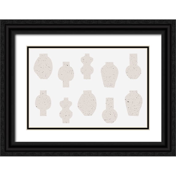 Uplusmestudio 18x13 Black Ornate Wood Framed with Double Matting Museum Art Print Titled - Abstract Vases Beige
