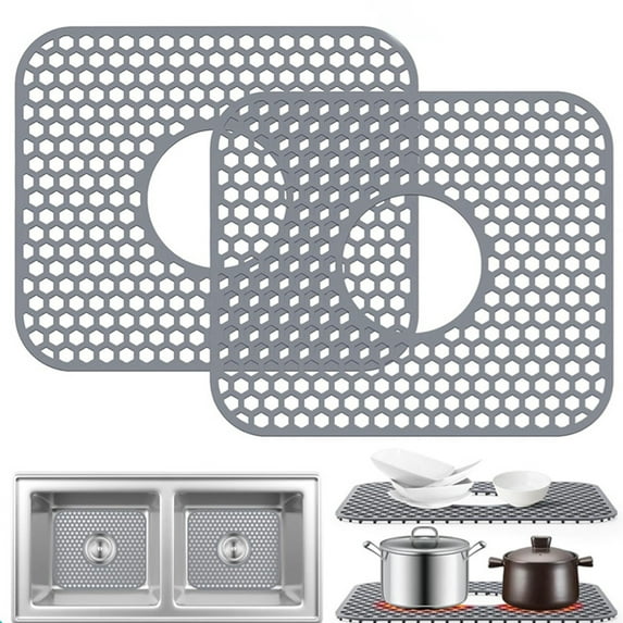 Upmore 2 Pack Silicone Sink Protector for Kitchen, Kitchen Sink Mats Accessory Cuttable Folding Non-slip Sink Mat for Bottom Stainless Steel Porcelain Sink