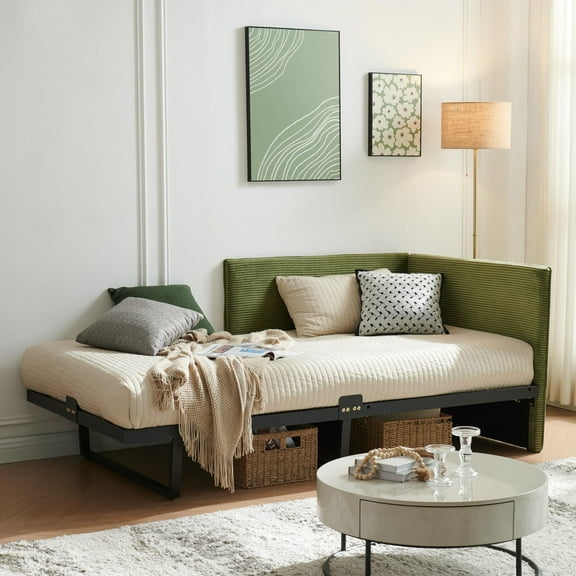 Upolstered Twin Size Daybed Frame with Sturdy Metal Frame, Ample Under-Be Storage, Anti-Slip Mattress Fit, Easy Assembly, Perfect for Bedrooms & Playrooms, Supports Up to 550 lbs, Green