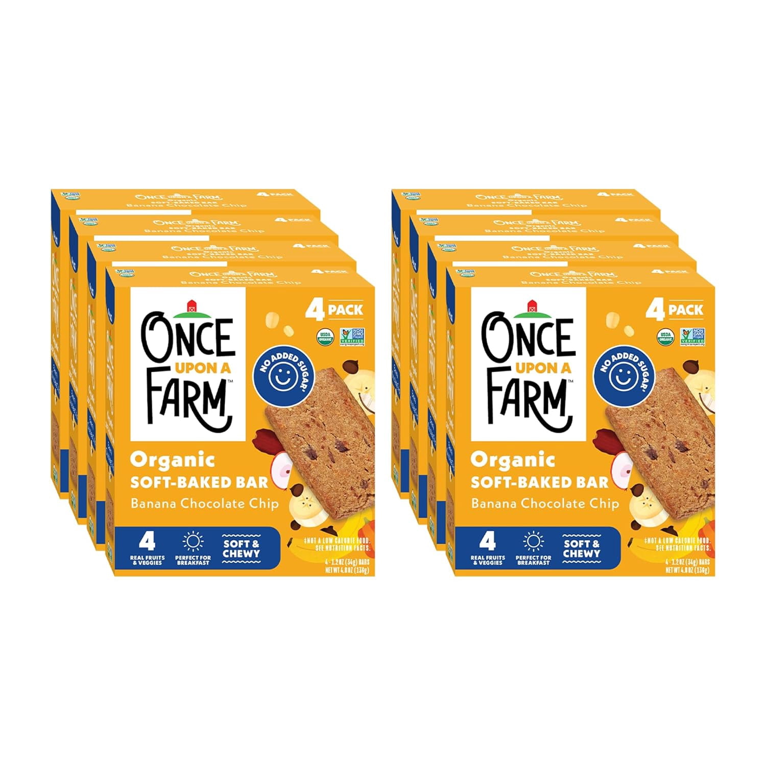 Once Upon a Farm | Organic Banana Chocolate Chip Soft Baked Bar | Chocolate, Banana, Vanilla & Oats | Made with Real Fruit & Veggies | No Added Sugar | 8 Boxes