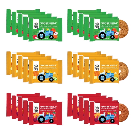 Once Upon a Farm Organic Soft-Baked Bars Tractor Wheels Variety Pack, Apple Strawberry Banana, 30 Count