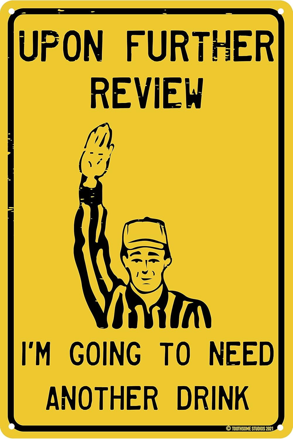 Yellow Metal Football Referee Sign for Garage or Man Cave