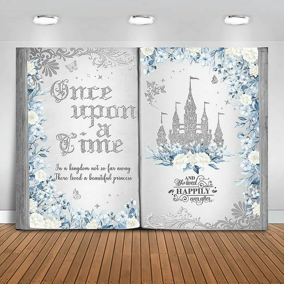 Once Upon a Time Backdrop 7x5ft Pink Floral Gold Castle Princess Fairy Tale Book Birthday Background Party Decorations for Girl Opening Magic Book Romantic Story Wall Decor Banner