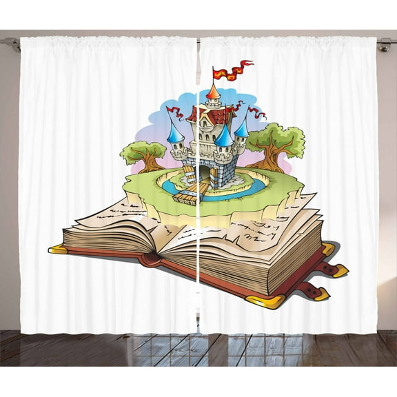Once Upon a Time Curtains 2 Panels Set, Surreal Magic World in Fantasy Book Fairy Tale Style Castle Illustration, Window Drapes for Living Room Bedroom, 108W X 63L Inches, Multicolor, by Ambesonne