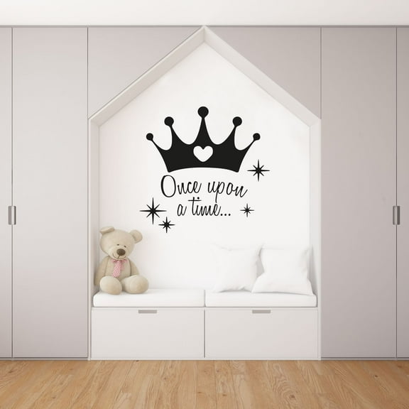Once Upon A Time... - Cute Princess Queen Tiara With Heart Crown Drawing Sparkling Silhouette Vinyl Wall Art Wall Sticker Wall Decal Home Room Decoration Decal Kids Room Décor Size (40x40 inch)