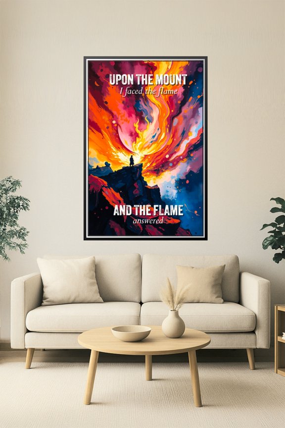 Upon the Mount – Fiery Spiritual Vision Poster | Inspirational Mountain Fire Artwork 【Photo Paper】