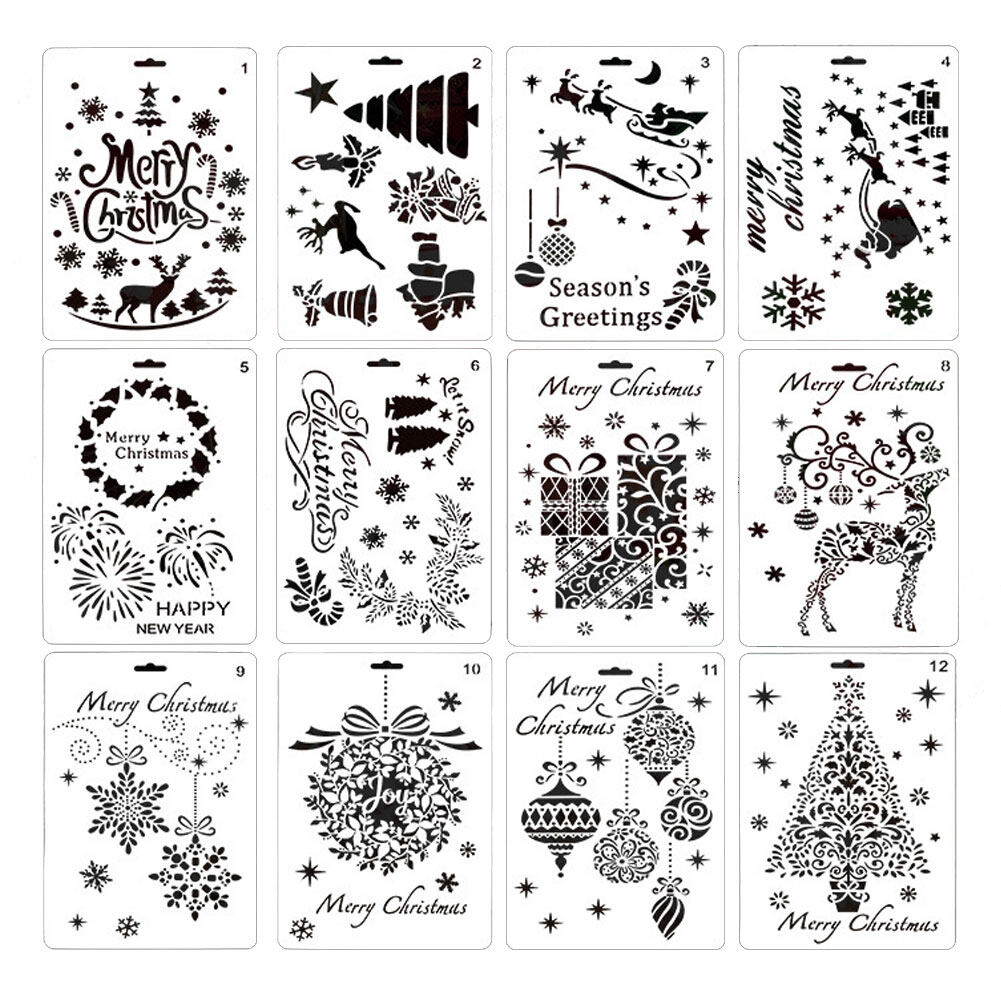 Uposao 12PCS Christmas Painting Stencils Drawing Template DIY Painting uposao-12pcs-christmas-painting-stencils-drawing-template-diy-painting