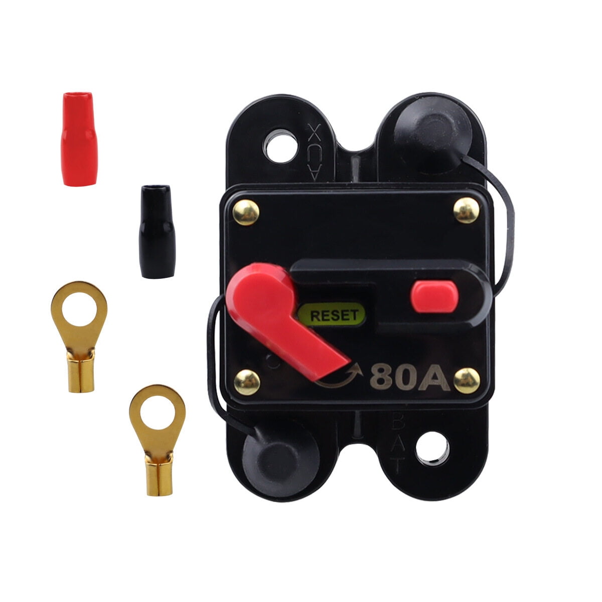 Uposao 80 Amp Circuit Breaker with Manual Reset 12V24V DC Waterproof Surface Mount for Car