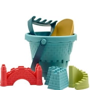Uposao Beach Sand Toys Set 6 Pieces Sand Castle Models Set Summer Outdoor Toys with Bucket Sand Molds Shovel Rake for Kids Toddlers Boys Girls Blue