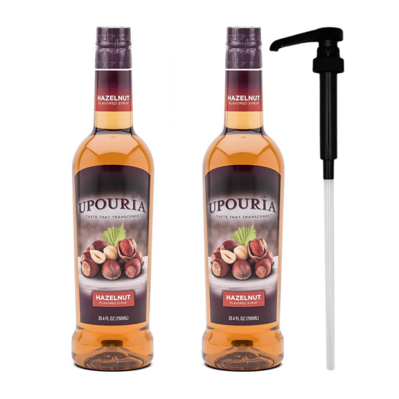 Upouria Hazelnut Flavored Syrup, 750 ml Bottle with Pump (2 Pack)
