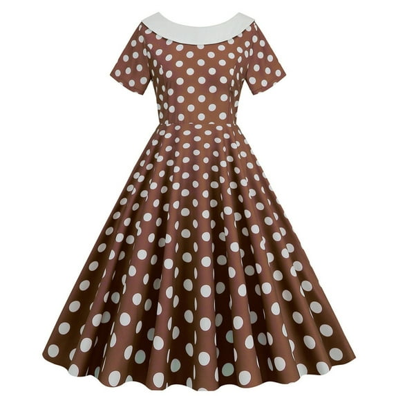 UPPADA Women's Classic Tea Dress Short Sleeve Swing Cocktail Party Dresses 1950s Retro Vintage Polka Dot 1950s Rockabilly Prom Midi Dress