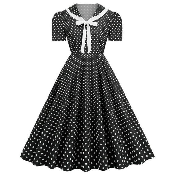 UPPADA Women's Classic Tea Dress Short Sleeve Swing Cocktail Party Dresses 1950s Retro Vintage Polka Dot 1950s Rockabilly Prom Midi Dress