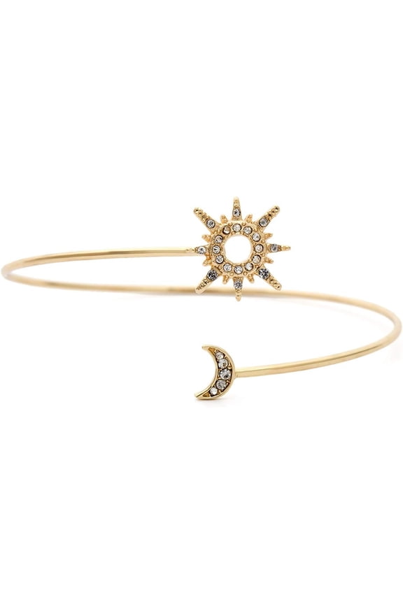 Upper Arm Cuff Armlet Open Cuff Wrap Bracelet Armlet Crystal Sun Moon Arm Cuff Bracelet Rhinestone Moon Arm Chain Adjustable Gold Bangles Jewelry for Women Girls
