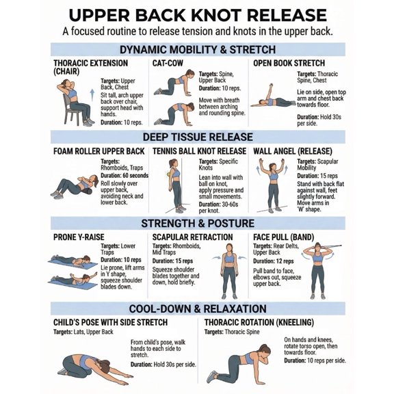 Upper Back Stretching Exercise Poster, Stretching Exercise Poster, Shoulder Pain Relief, Flexibility Exercise Poster