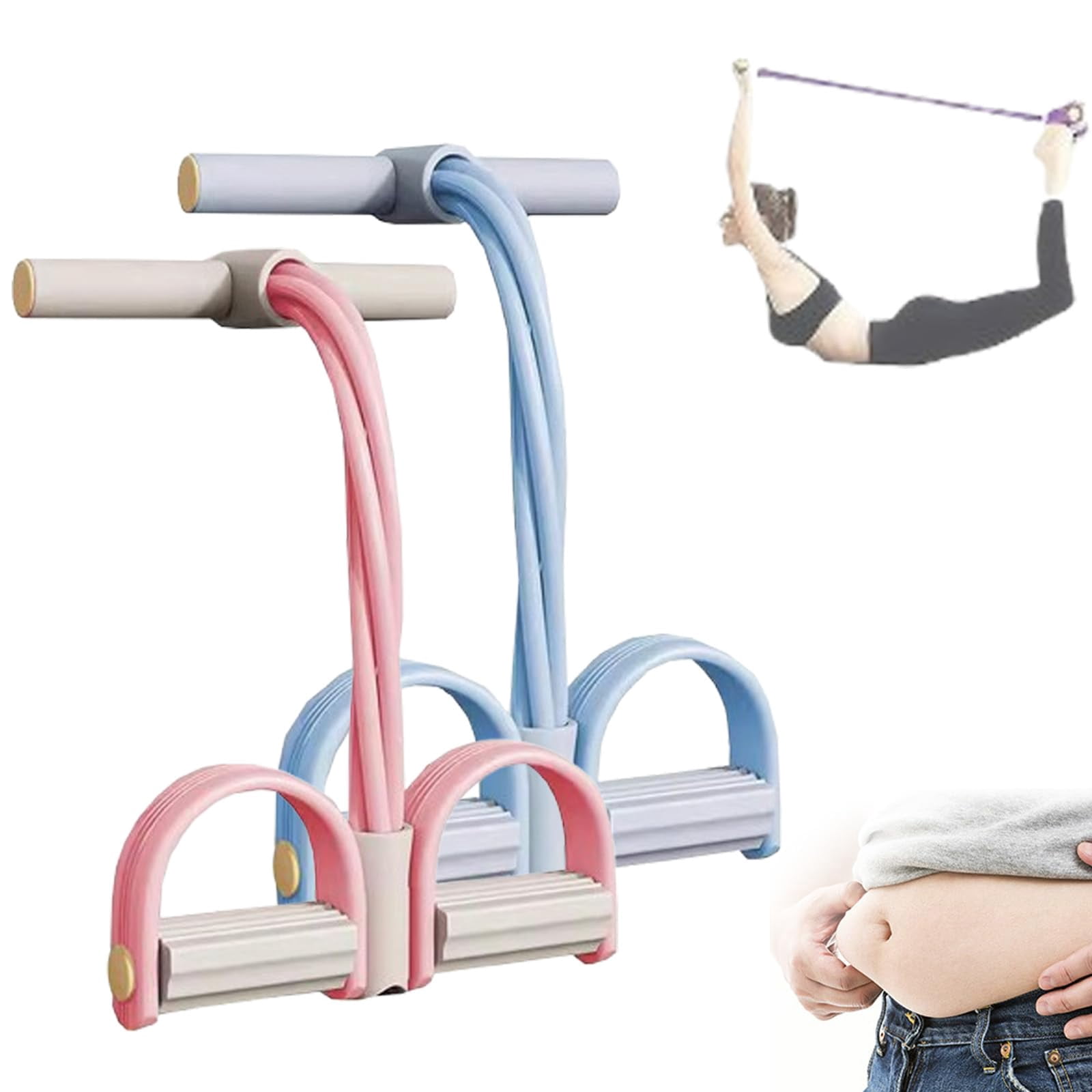 Upper Belly Resistance Band, Foot Pedal Resistance Band, 6-Tube Elastic Yoga Pedal Puller, Multi-Function Yoga Elastic Pull Rope for Abdominal, Waist & Leg Slimming