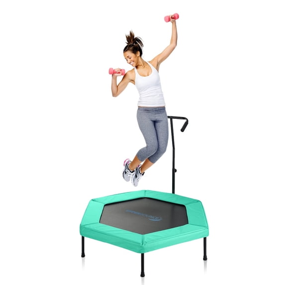Upper Bounce 40" Mini Trampoline with Adjustable T-Shaped Handrail – Hexagonal Rebounder Fitness Trampoline for Kids & Adults - Green