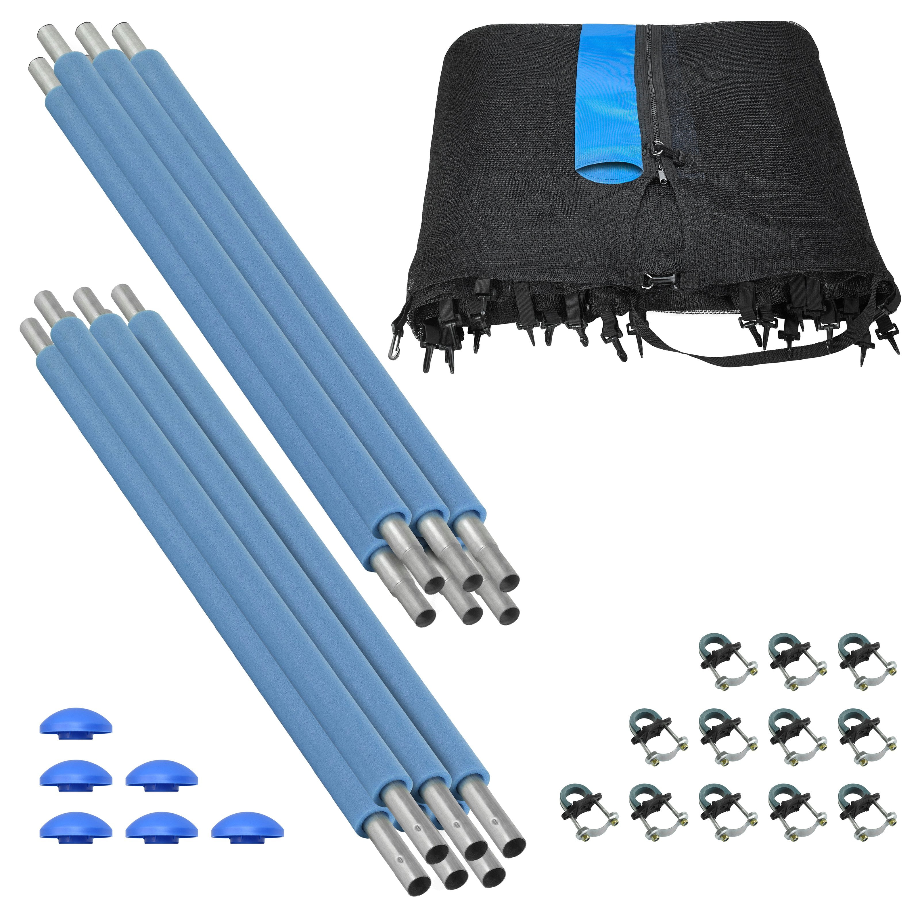 7.5 ft Blue and Black Trampoline Safety Enclosure Set with Net and Poles