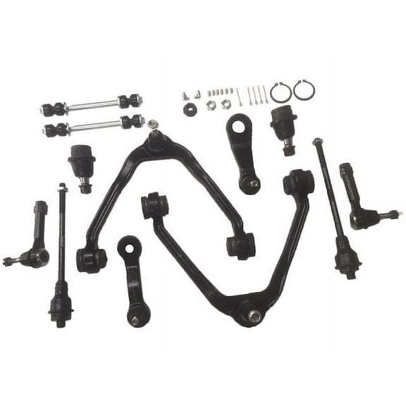 Upper Control Arm and Steering Kit - 12 Piece - Compatible with 2000 - 2006 GMC Yukon XL 1500 (with Power Steering Gearbox) (With Pitman Arm with 4 Grove Spline) (with Steel Lower Control Arms) 2004