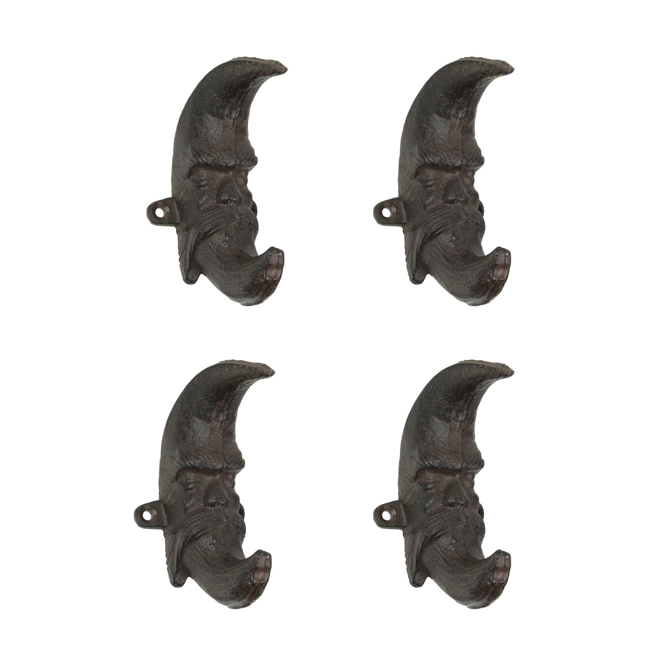 Upper Deck LTD Brown Cast Iron Moon Face Wall Hook Towel Hanger (Set of 4)