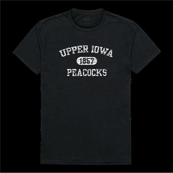 Upper Iowa University Peacocks Distressed Arch College T-Shirt, Black - Large