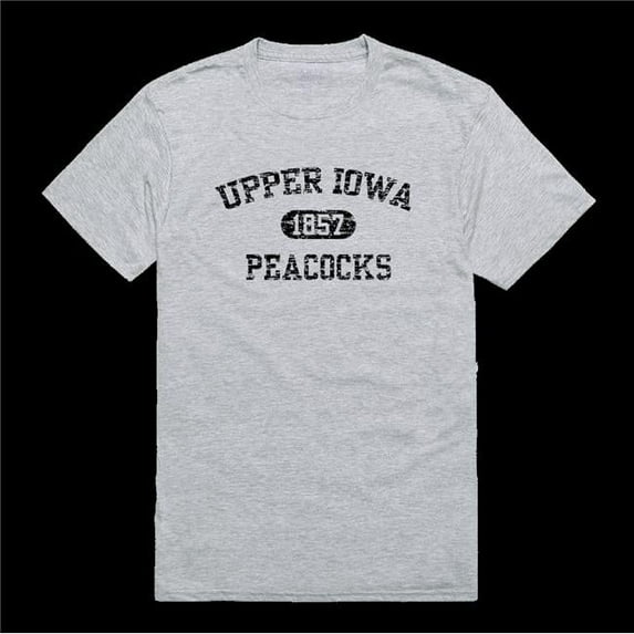 Upper Iowa University Peacocks Distressed Arch College T-Shirt, Heather Grey - Small