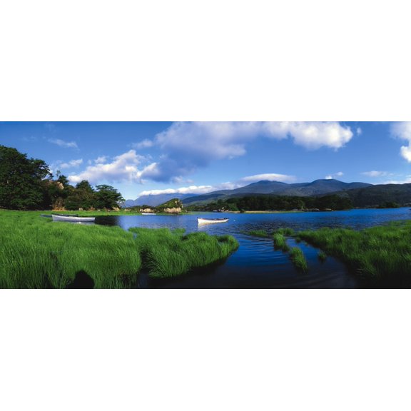 Upper Lake Carrantuohill Killarney Co Kerry Ireland Boats In A Lake With Purple Mountains In The Distance Canvas Art - The Irish Image Collection Design Pics (30 x 12)