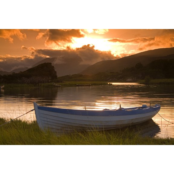 Upper Lake Killarney National Park County Kerry Ireland Boat At Sunset Canvas Art - Richard Cummins Design Pics (17 x 11)