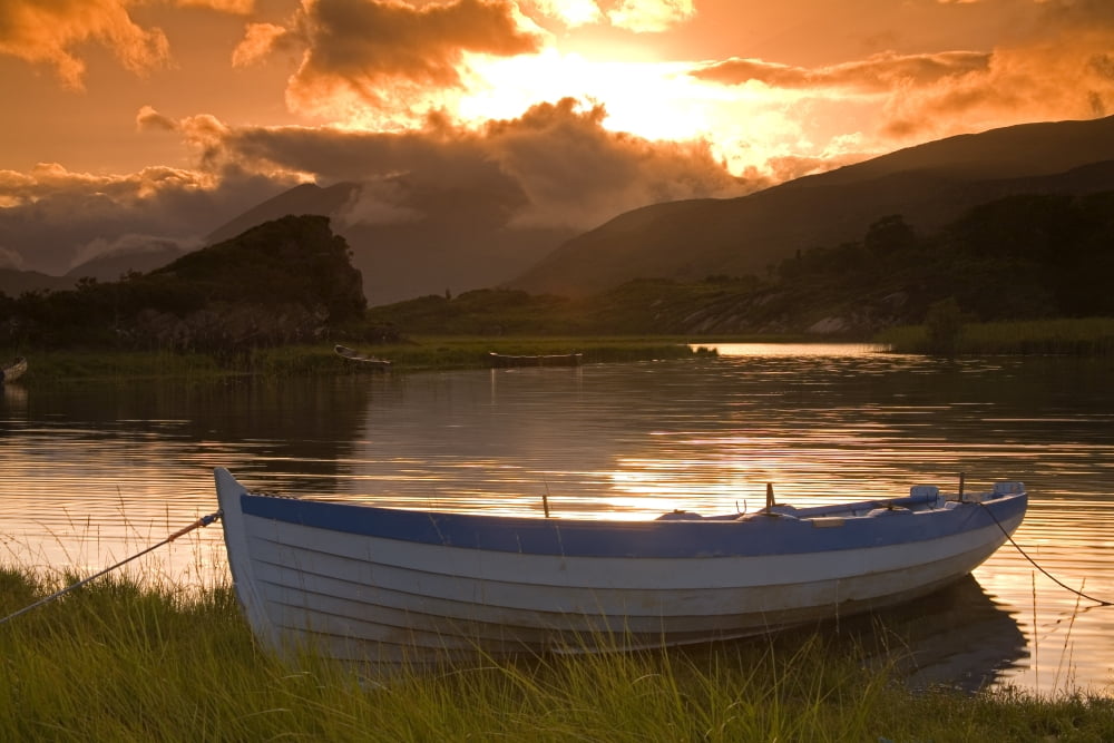 Upper Lake Killarney National Park County Kerry Ireland Boat At Sunset Canvas Art - Richard Cummins Design Pics (34 x 22)