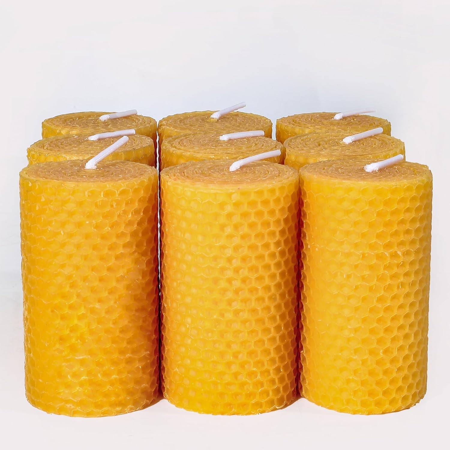 Upper Midland Products Beeswax Candles Bulk Pillar Candle Sticks 100% Natural Beeswax Unscented Candles, 9 pcs