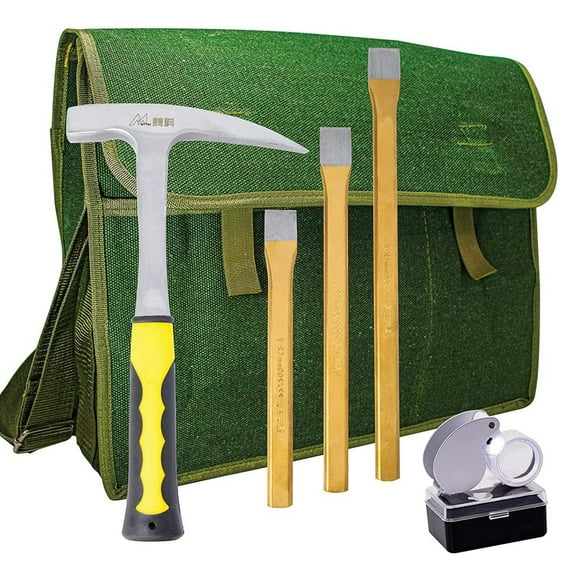 Upper Midland Products Rock Pick Hammer & Chisel Set with Musette Tool Bag