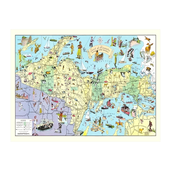 Upper Peninsula of Michigan Art, 1935 Vintage Map of Upper Peninsula of Michigan History Wall Decor Gift, Old Upper Peninsula of Michigan Map - 36" x 24" Unframed Print