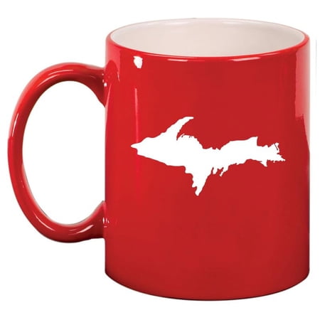 Upper Peninsula Michigan Ceramic Coffee Mug Tea Cup Gift (11oz Red)