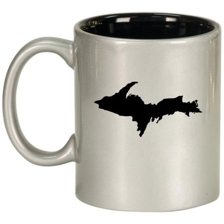 Upper Peninsula Michigan Ceramic Coffee Mug Tea Cup Gift (11oz Silver)