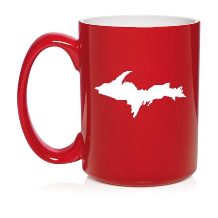 Upper Peninsula Michigan Ceramic Coffee Mug Tea Cup Gift (15oz Red)