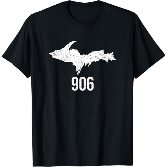 Upper Peninsula UP 906 Yooper Pride Michigan Roots T-ShirtMen's and women's gift, black and white T-shirt, size: Extra large S-4XL