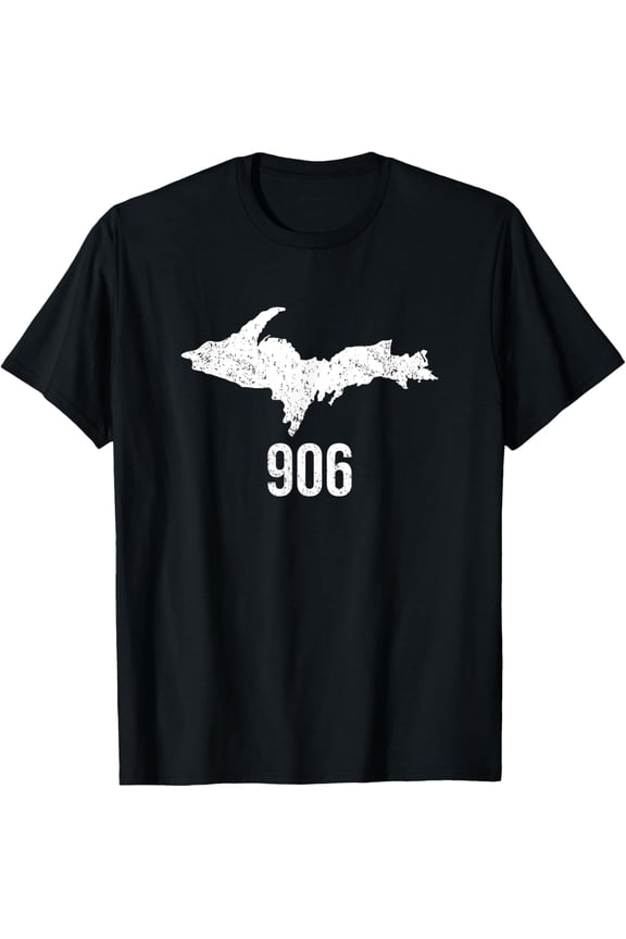 Upper Peninsula UP 906 Yooper Pride Michigan Roots T-ShirtMen's and women's gift, black and white T-shirt, size: Extra large S-4XL