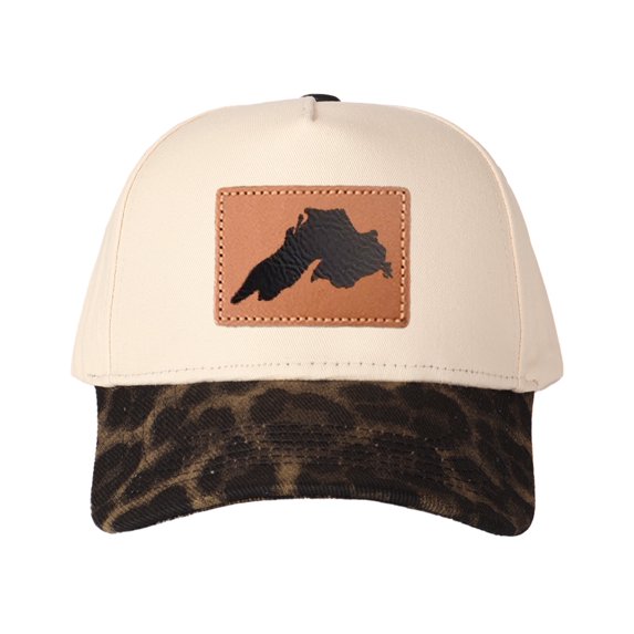 Upper Peninsula of Michigan Leather Patch Embroidered Color Block Trucker Hat Unisex Adjustable Cotton Breathable Fashion Cap for Travel Daily Wear
