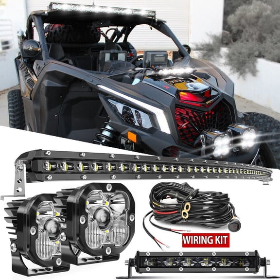 Upper Roof 50" Curved LED Light Bar + 7"+ 3" Laser Lights For Can-Am Maverick X3