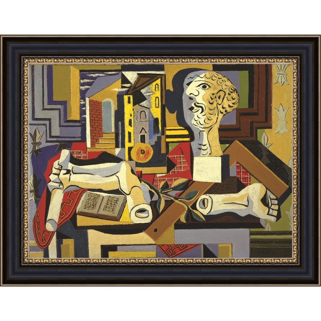 Plaster Head and Arm Abstract Canvas Print with Black Frame