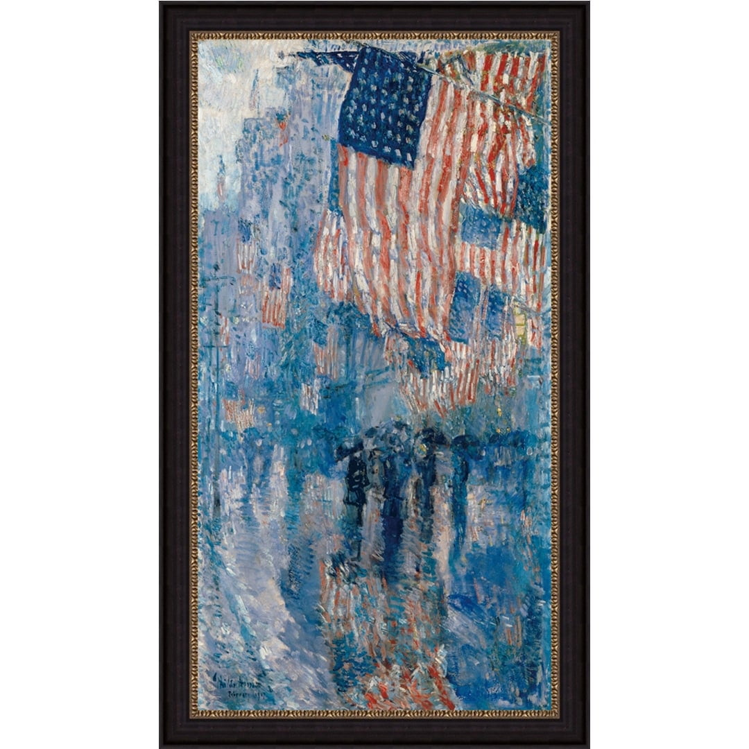 The Avenue in the Rain Blue and Red Canvas Print