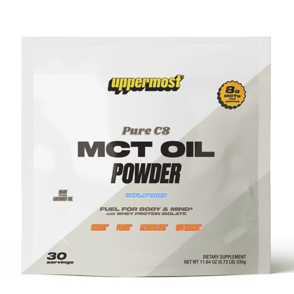 Uppermost C8 MCT Oil Powder, Keto Coffee Creamer, Made from Coconut Oil, with Whey Protein, Unflavored, 30 Servings