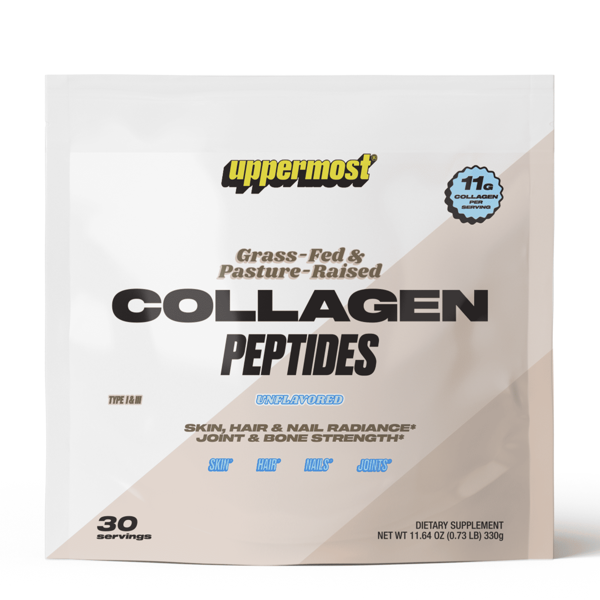 Uppermost Collagen Peptides Powder, Grass-fed & Pastured-raised, Hydrolyzed Type 1 & 3, Unflavored, 30 Servings