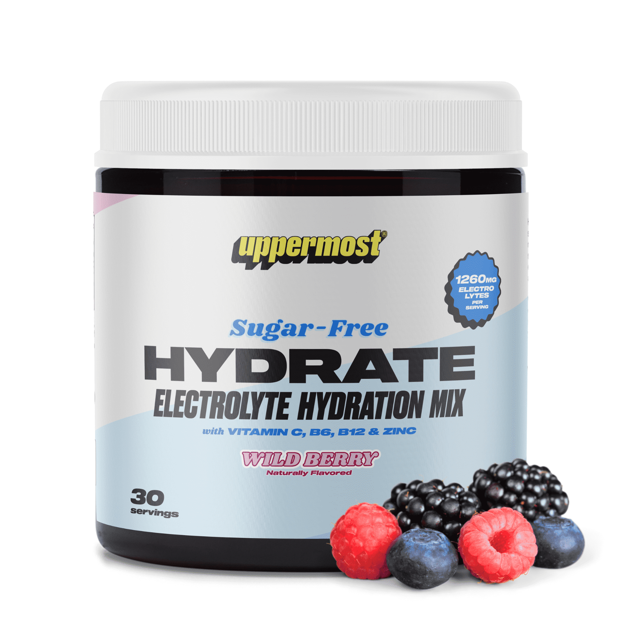 Uppermost Hydrate Electrolyte Powder Sugar Free Hydration Drink Mix Keto - Wild Berry - 30 Servings