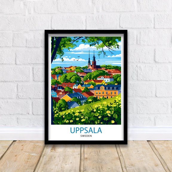 Uppsala Sweden Printhistoric University City Art Swedish Cultural Center Fyris River Wall Decor Nordic Architecture Illustration