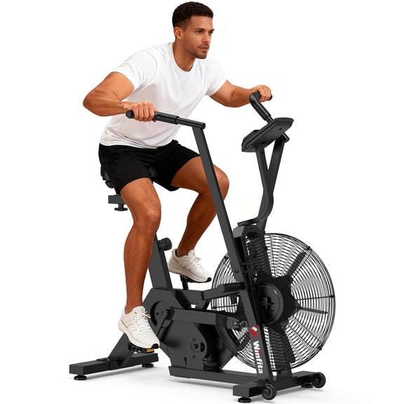 Winfita Air Bike, Adjustable Air Resistance Stationary Fan Bike for Home with App Compatible, Quiet Indoor Cycling Bike with 350lbs Weight Capacity Comfortable Seat, Digital Monitor & Phone Mount