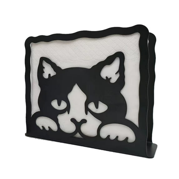 Upright Black Napkin Holder for Table,Black Metal Cocktail Paper Cut Kitty Silhouette Napkin Holder, Freestanding Modern Tissue Dispenser,Cat Design Napkin Holder for Home Kitchen Wedding