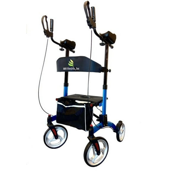 Upright Stand Up Walker Rollator Seat and Back 4 Wheel With Padded Arm Rests