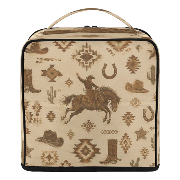 Upright Standing Makeup Bag Cowboy Boots Horses Design Large Capacity Cosmetic Organizer Portable Water Resistant Travel Toiletry Bag with Handle